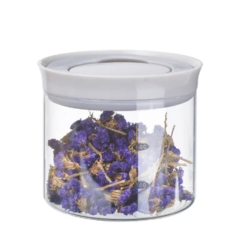 Popular round shape borosilicate glass storage jar food container with cover and tray base