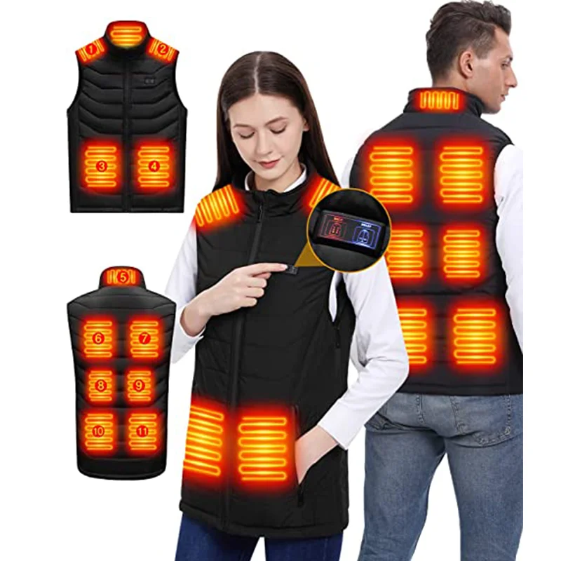 Heated Jacket 11 Zones USB Rechargeable Battery Electric Heated Vest with adjustable zipper side