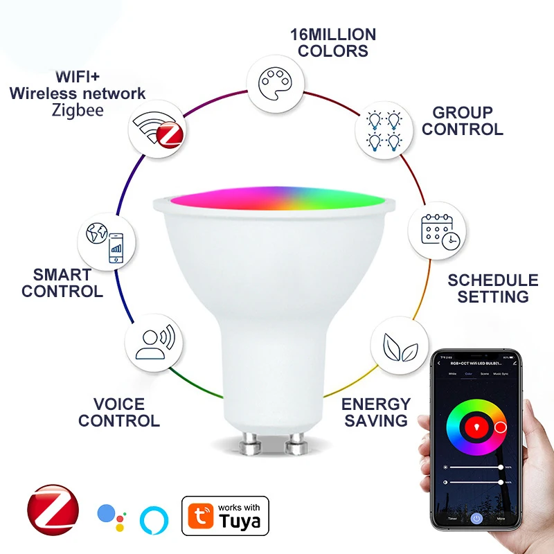 110V 220V Music Sync Full Color Changing LED Bulb E27 Bluetooth Tuya WiFi Control GU10 Smart Spotlight Bulb for Track Lighting