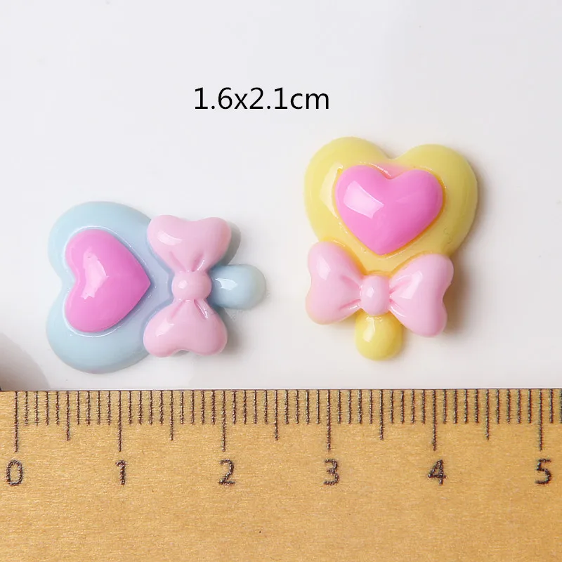 Sweet Heart Bowknot Lollipop Candy Resin Flatback Kawaii Craft Supplies Resin Cabochons Artificial  DIY Crafts Making