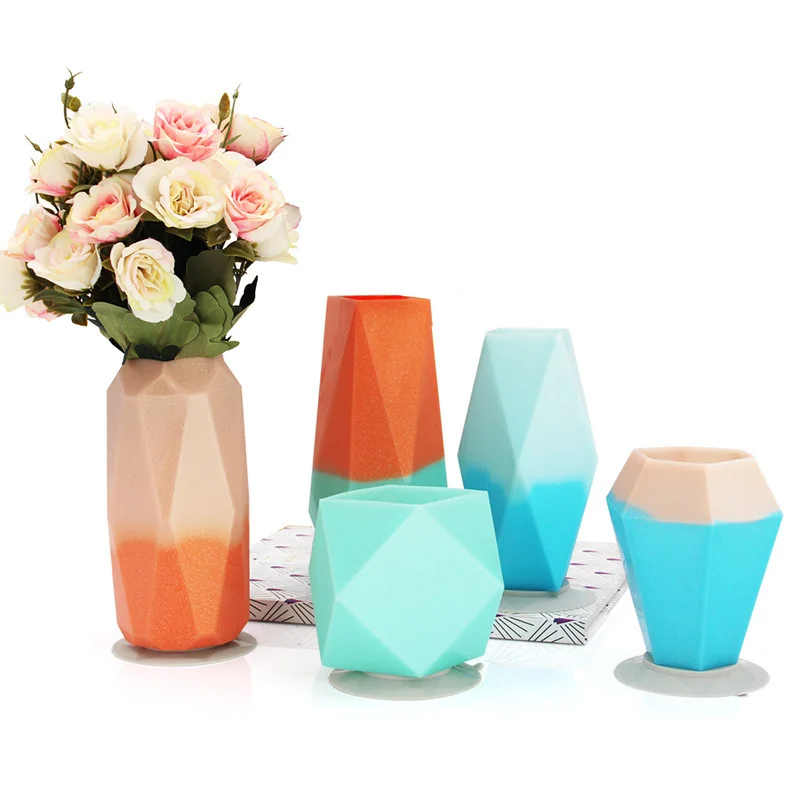 Amazon Hot Selling Geometric Shape Vase Retro Style Safety Anti-breakage Silicone Soft Vase Set