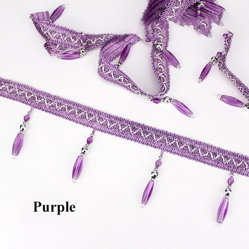 Home Textile Curtain Accessories Cheap Price 12.5Yard Lampshade Tassel Pink Lace Curtain Beads Fringe Trims For Home Decoration