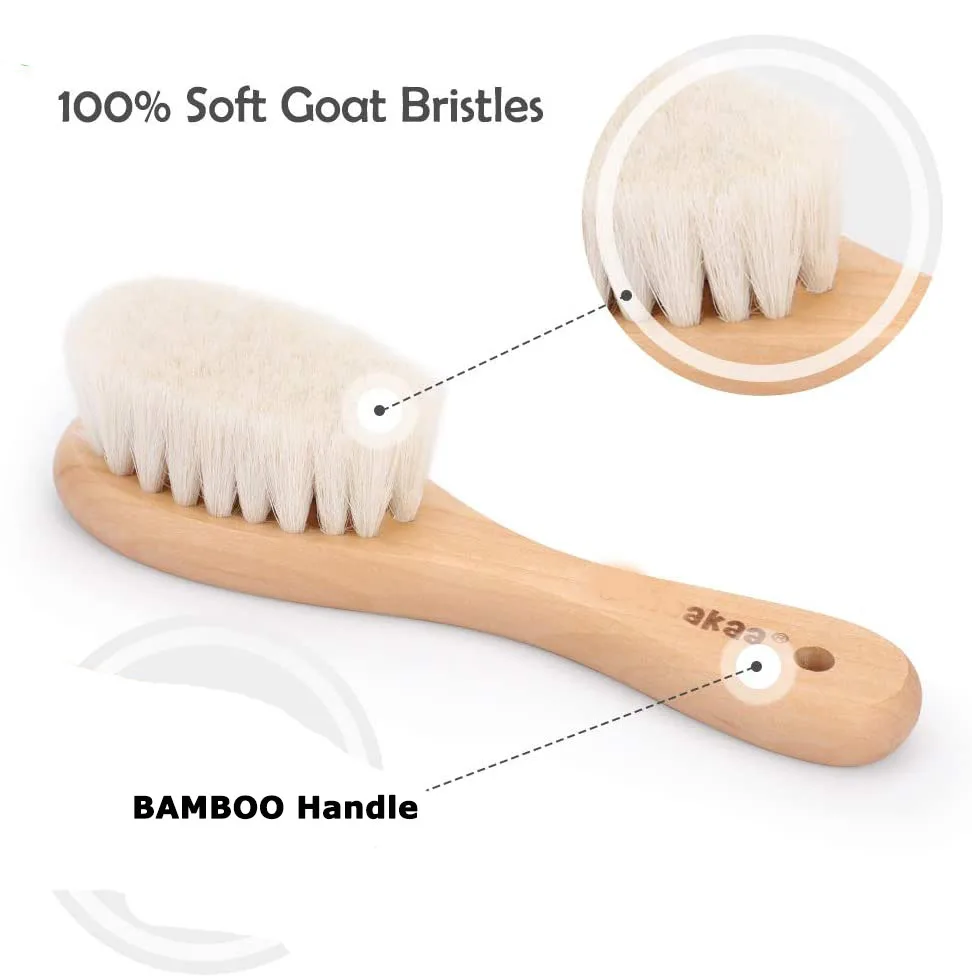 2023 Factory Direct Sale Natural Goat Bristles Baby Hair Brush Small Wood Newborn Brush Hair Baby Wooden Baby Brush And Comb Set