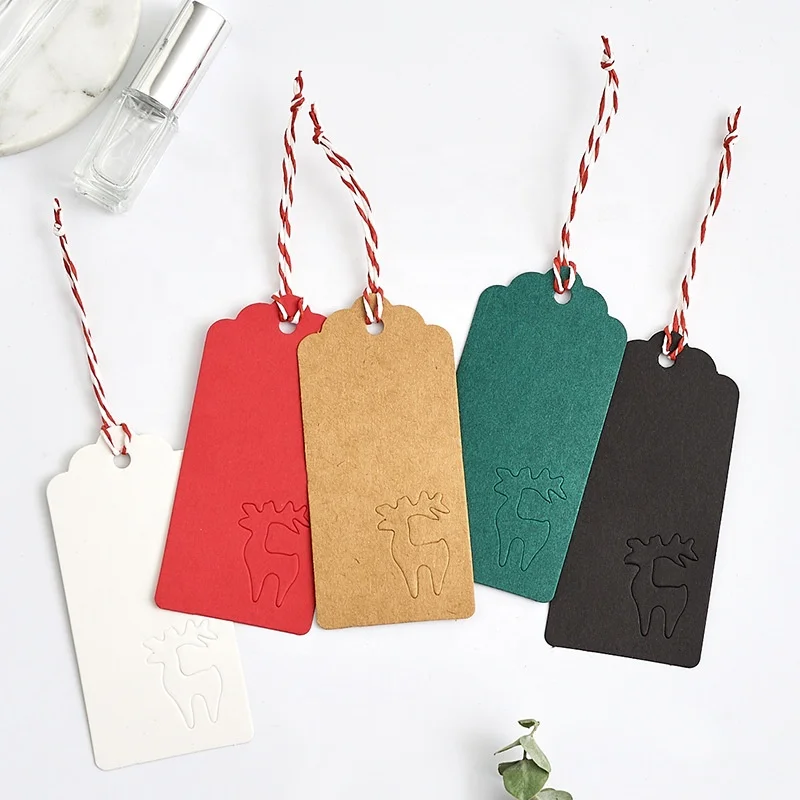 
Custom logo thin recycled brown kraft paper swing hang tag label CMYK printed or blank die cut special shape wedding gift tag 