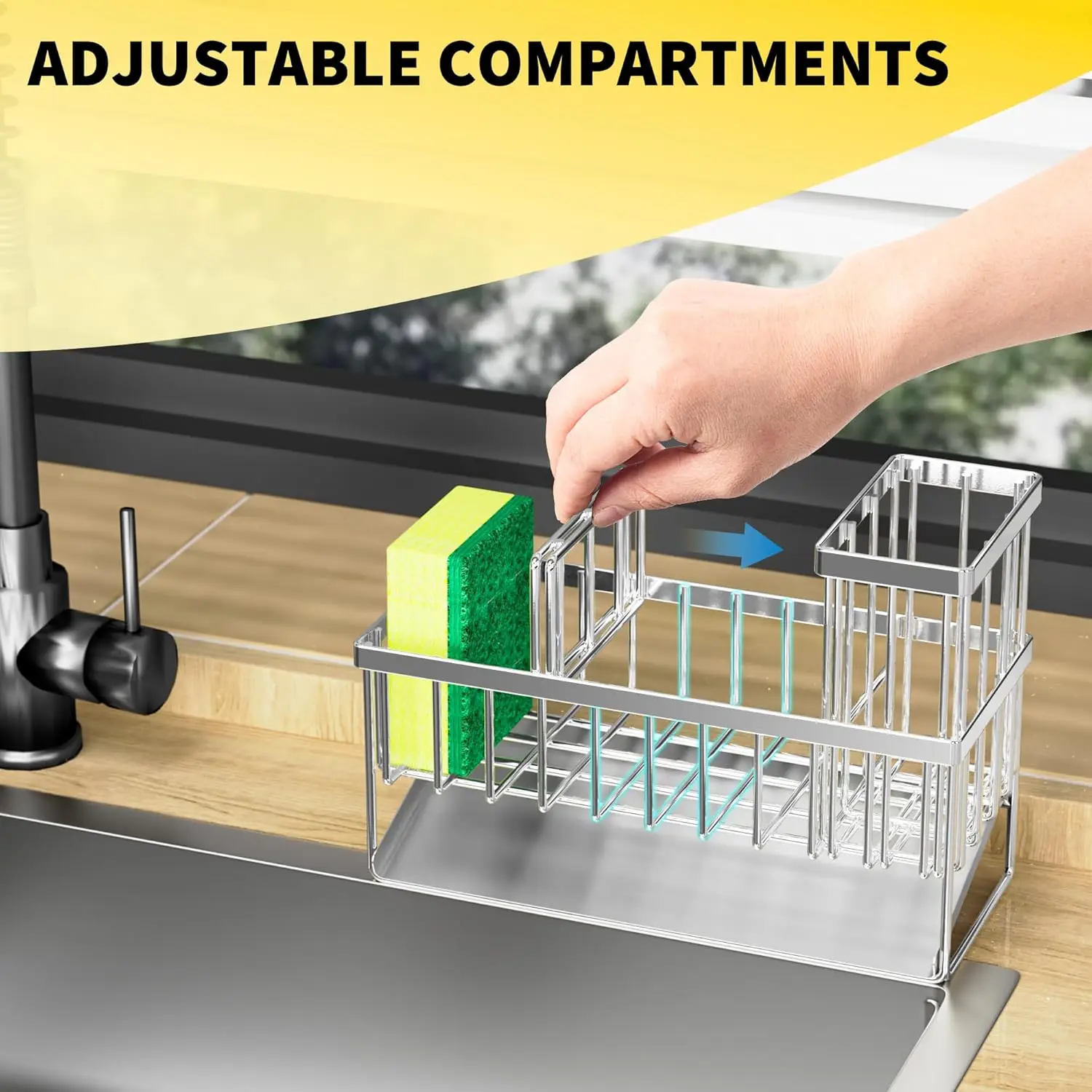 Stainless Steel Dish Organizer Divider Soap Dispenser Storage kitchen sink caddy sponge holder
