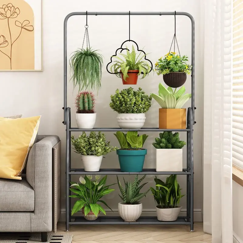Indoor Outdoor High Angle Hanging Plant Stand Metal Planter Ladder For Room Balcony Garden Patio Multi Plant Stand 3 Tiers