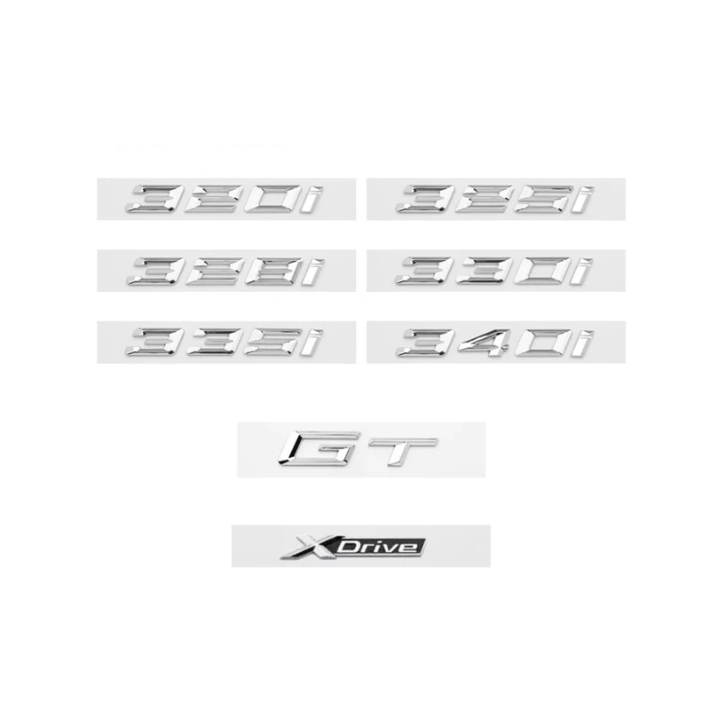 Хром серебро GT 320i 320d 325i 325d 330i X-Drive ABS цифры буквы Эмблема для BMW 3 серии E90 E46 F30 Автомобильный багажник логотип наклейка