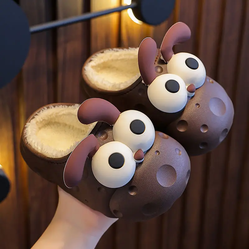 Cotton Slippers Kids Winter Indoor Plush Warm Non-Slip Waterproof Shoes Bag Heel Summer Spring Style Fur EVA Outsole Material