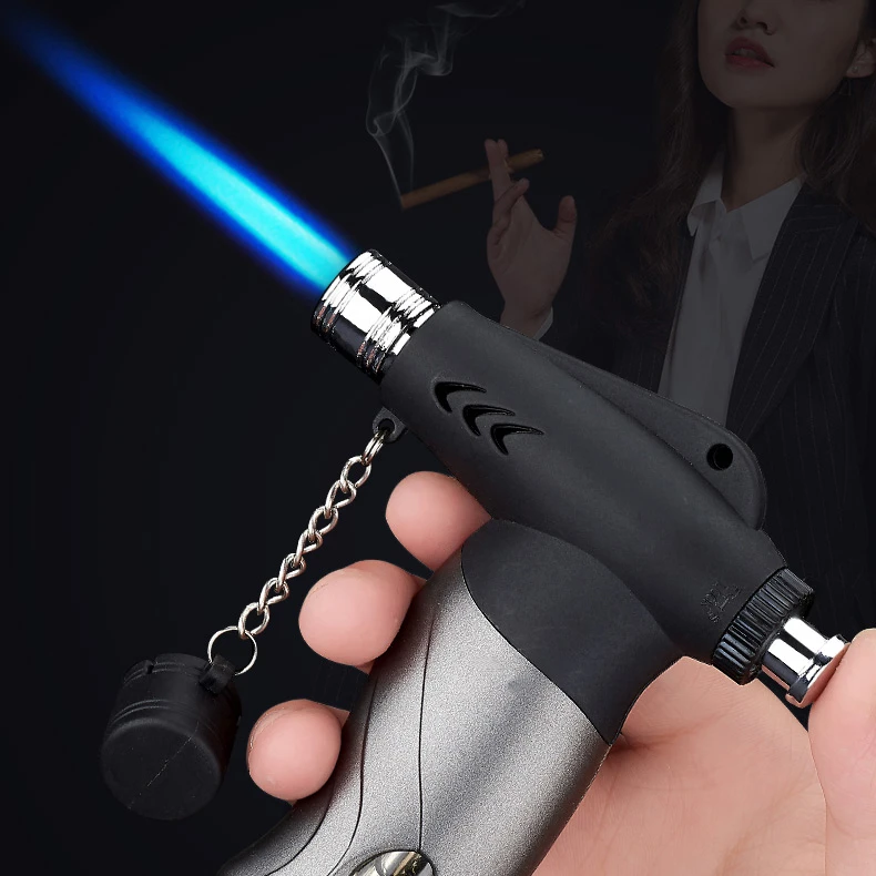 Debang Wholesale Custom Logo Welding Gun Windproof Gas Refillable BBQ Lighter Gun Blue Flame Torch Cigar Lighter