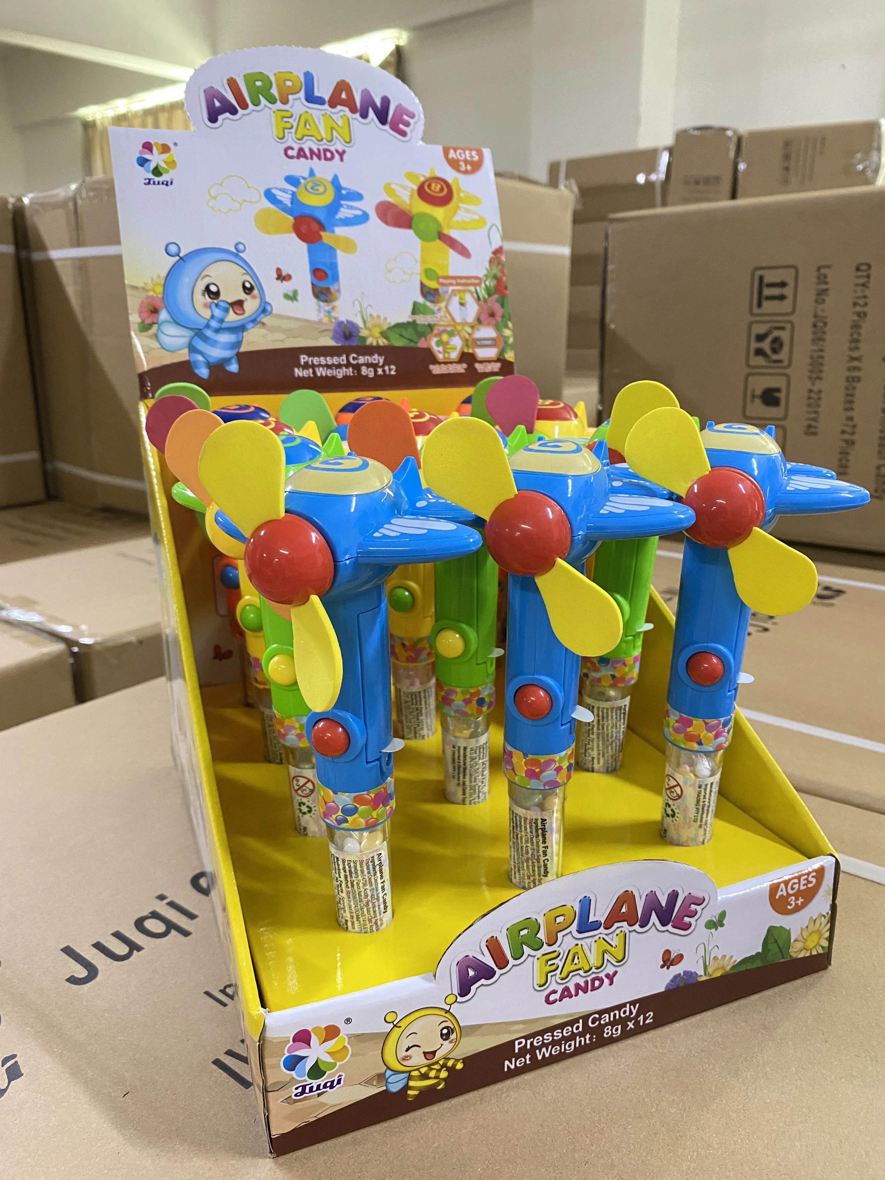 Juqi Confectionery Sweets Novelty Candy Toys Electrical Airplane Fan Toy Candy