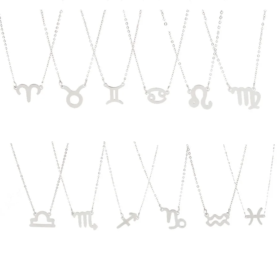 Оптовая продажа, ожерелья из нержавеющей стали с простыми 12 знаками Зодиака, подвески, чокер с созвездиями, ожерелья для женщин, ювелирные изделия