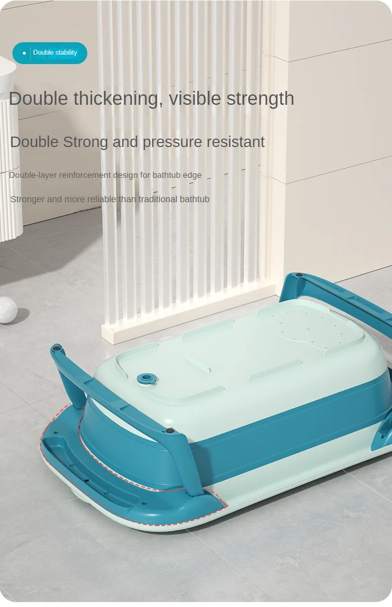 Folding Plastic Kids Bathtub Foldable Baby Bath Tubs Set Collapsible With Stand Temperature And Cushion For Infant Children
