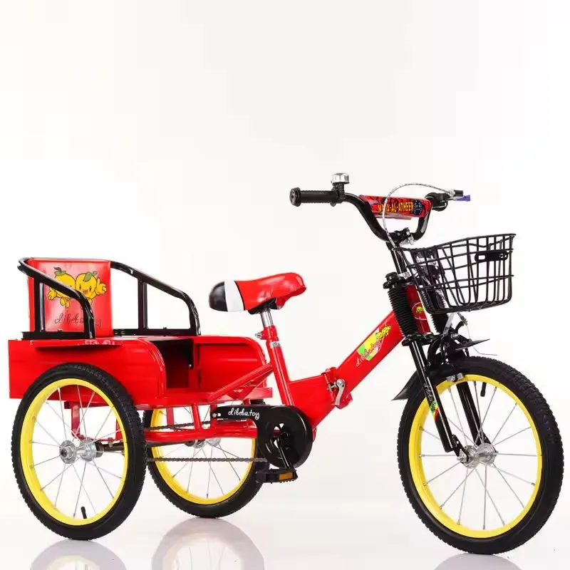 Wholesale 16 inch Twins Double Seats Tricycle with basket Three Wheels Kids Tricycle for Two Kids