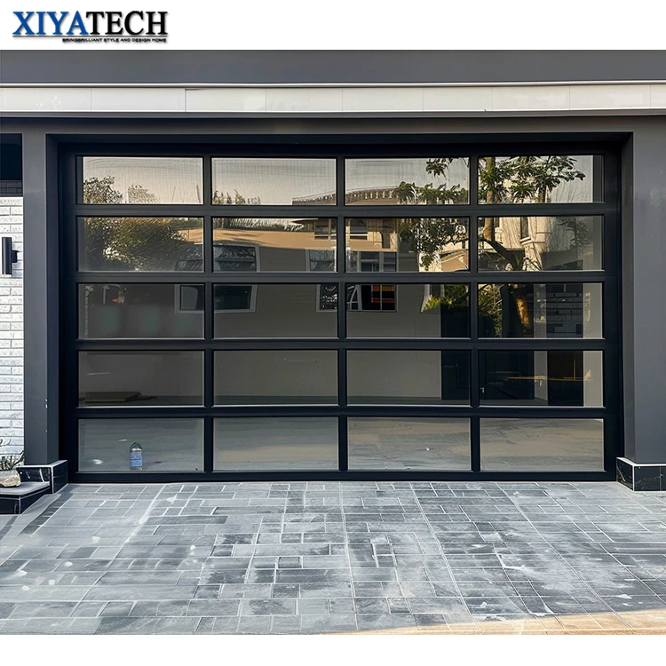XIYATECH Modern Electric Automatic 16 Ft by 7 Ft Tempered Glass Panel Garage Door Full View Glass Garage Door