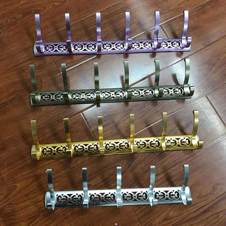 5 Hooks Aluminum hanger metal clothes hooks wholesale hooks for bathroom wall mounted