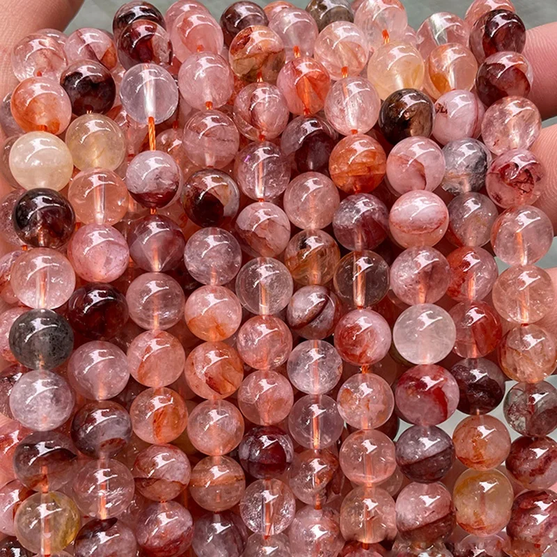 Natural gemstone 6/8/10/12mm smooth round red multi-inclusions quartz loose beads for jewelry gift making