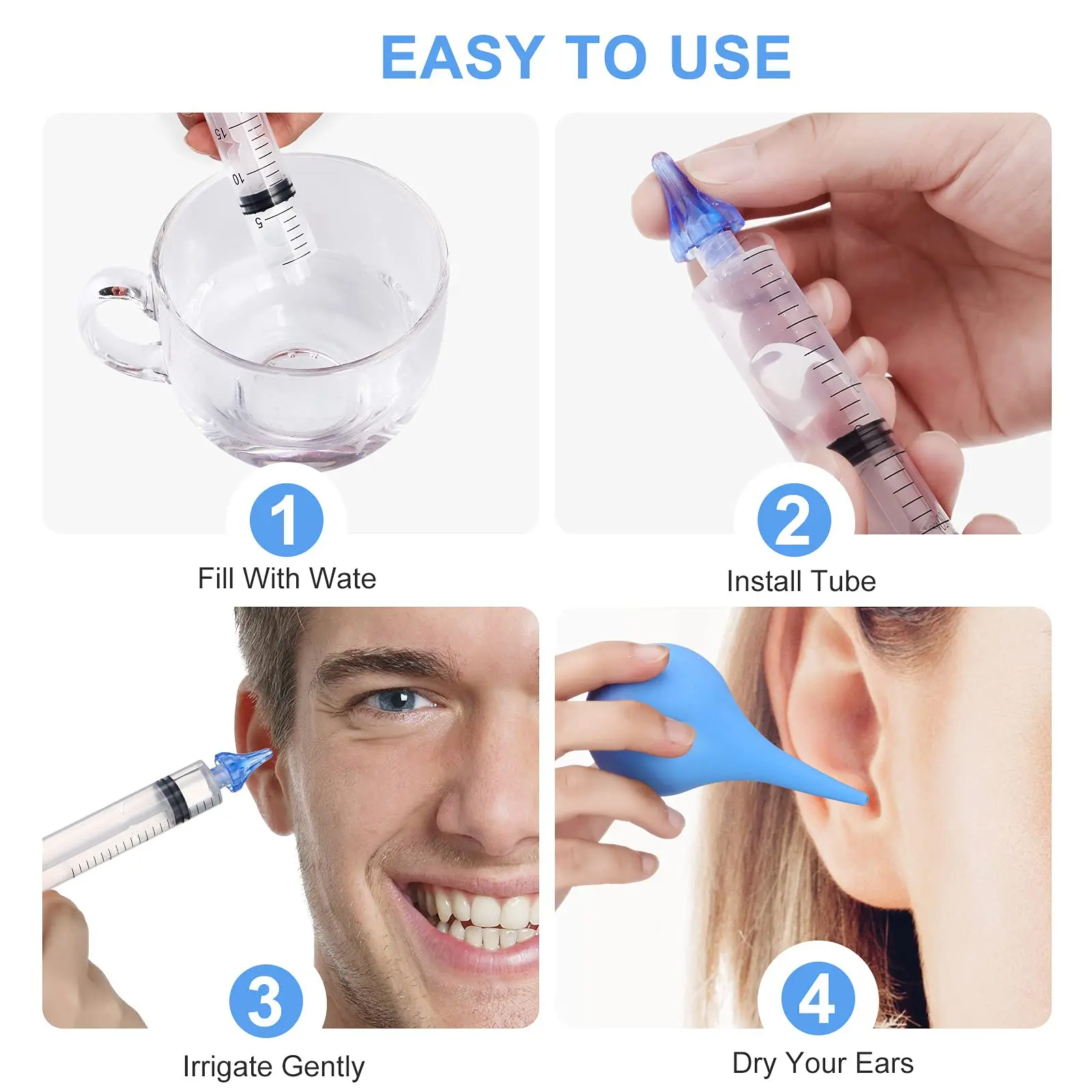Portable Ear Canal Cleaner for Newborn Medical Grade Silicone Three Holes Spray Ear Washer Ear Syringe Baby