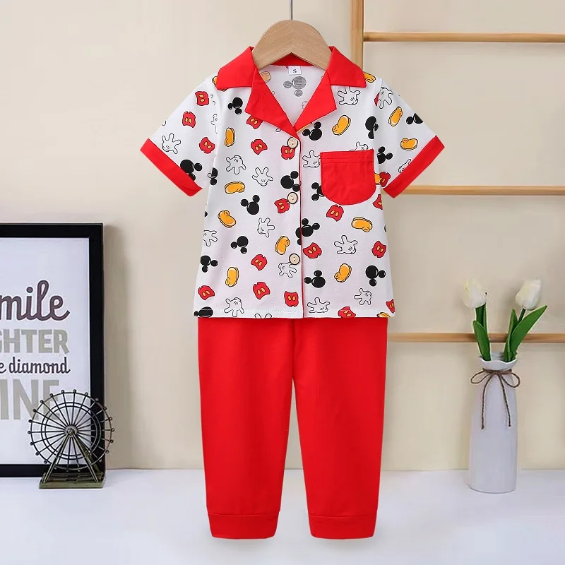 2023 Summer Korean Ins Kids Clothing Sets Children Short Sleeve Trouser Cotton Cartoon Round Neck suit