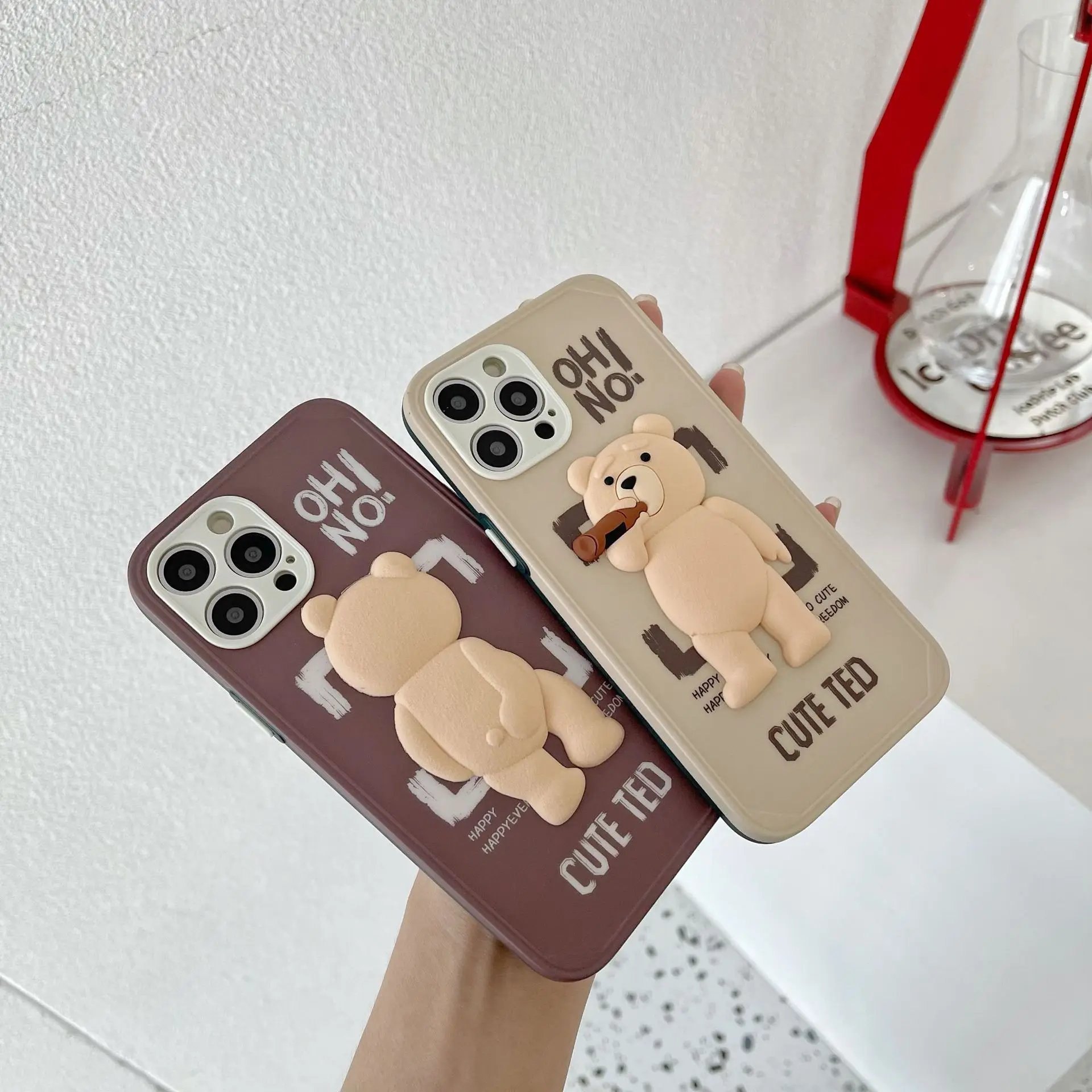 Hot Sale 3D Cartoon Drinking Beer Ted Bear Style Phone Case for iPhone 13 Cute Creative Cover for iPhone 12/11/7/8/XS/X/XR/MAX
