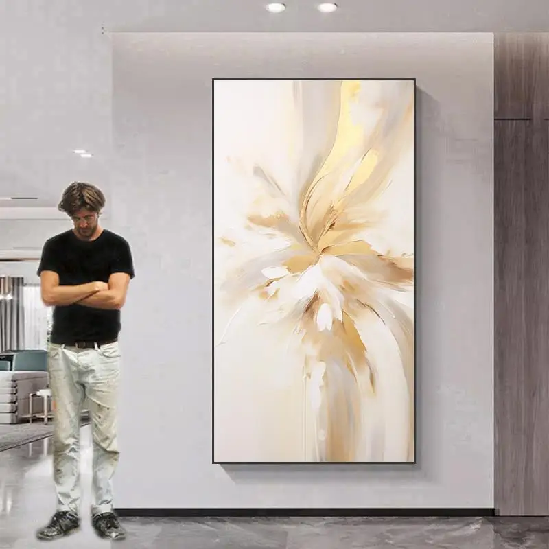 Modern Entrance Gold Foil Lucky Artwork Luxury 100% Hand-painted Mural Abstract painting paintings and wall arts with frame