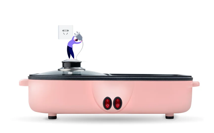Multi-function Indoor Smokeless Dual Use Nonstick Korean Electric Grill With Hot Pot 2 In One Electric Bbq Grill With Hot Pot