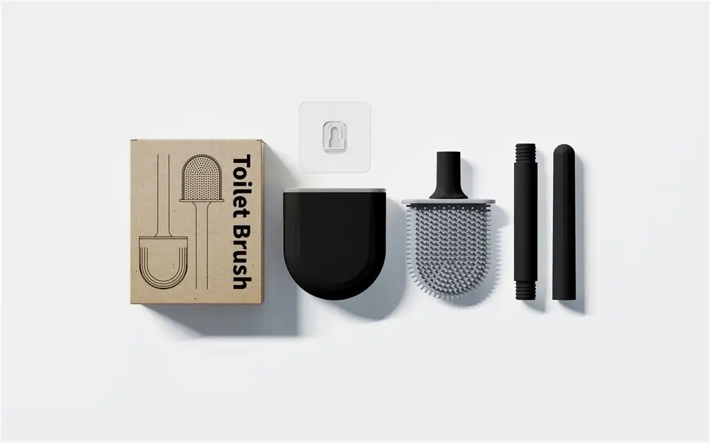 Black Silicone Flexible Toilet Cleaning Brush and Holder for Bathroom Design Cheap Mini Plastic New Hand 36.7*8.7*3.9 Cm PP+TPR