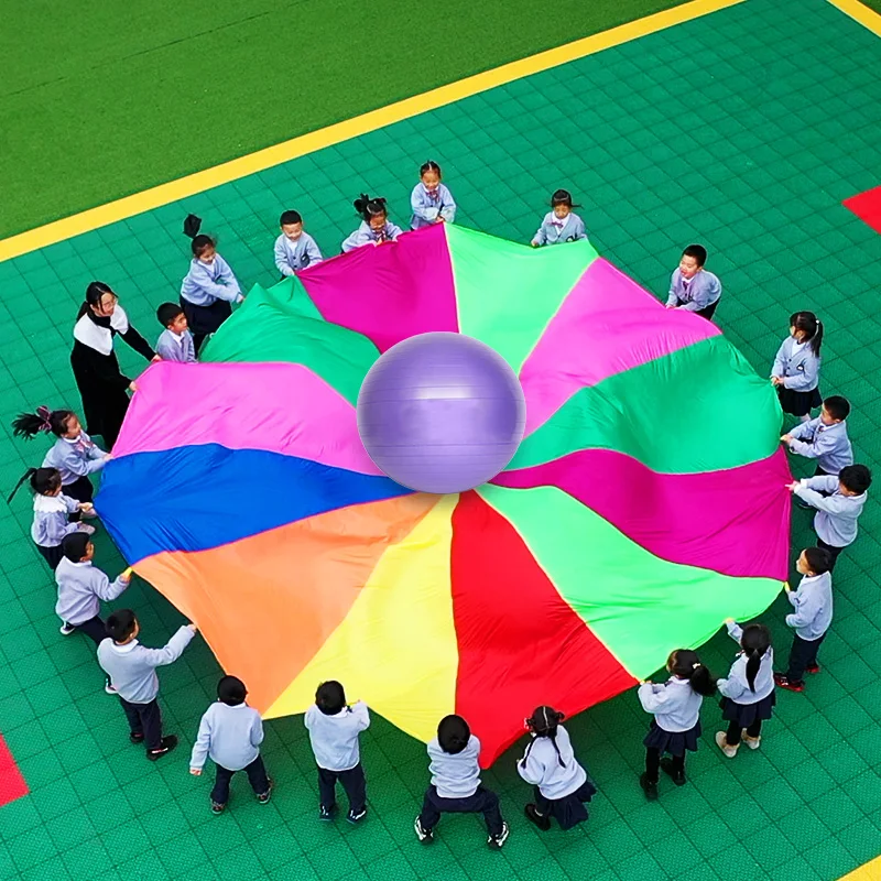 Outdoor Kid Play Parachute Colorful Rainbow Big Parachute Toy12ft With 8 Handles 20ft 16handles