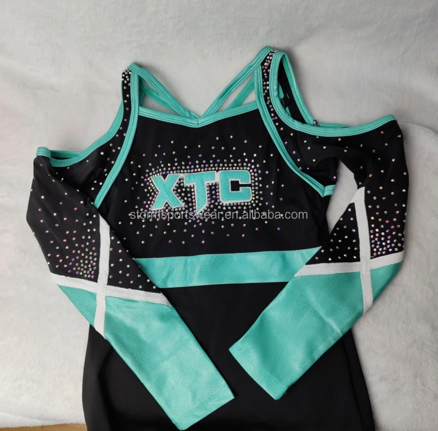 super Wholesale Latest High School Long Sleeve Girl Cheerleader Skirt Costume Custom Rhinestone Cheerleading Uniforms
