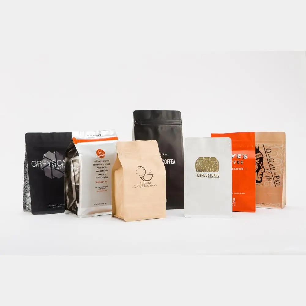 
Coffee Packaging - Paper Aluminum Laminated Easy-tear Pocket Zipper Flat Bottom Box Pouch 