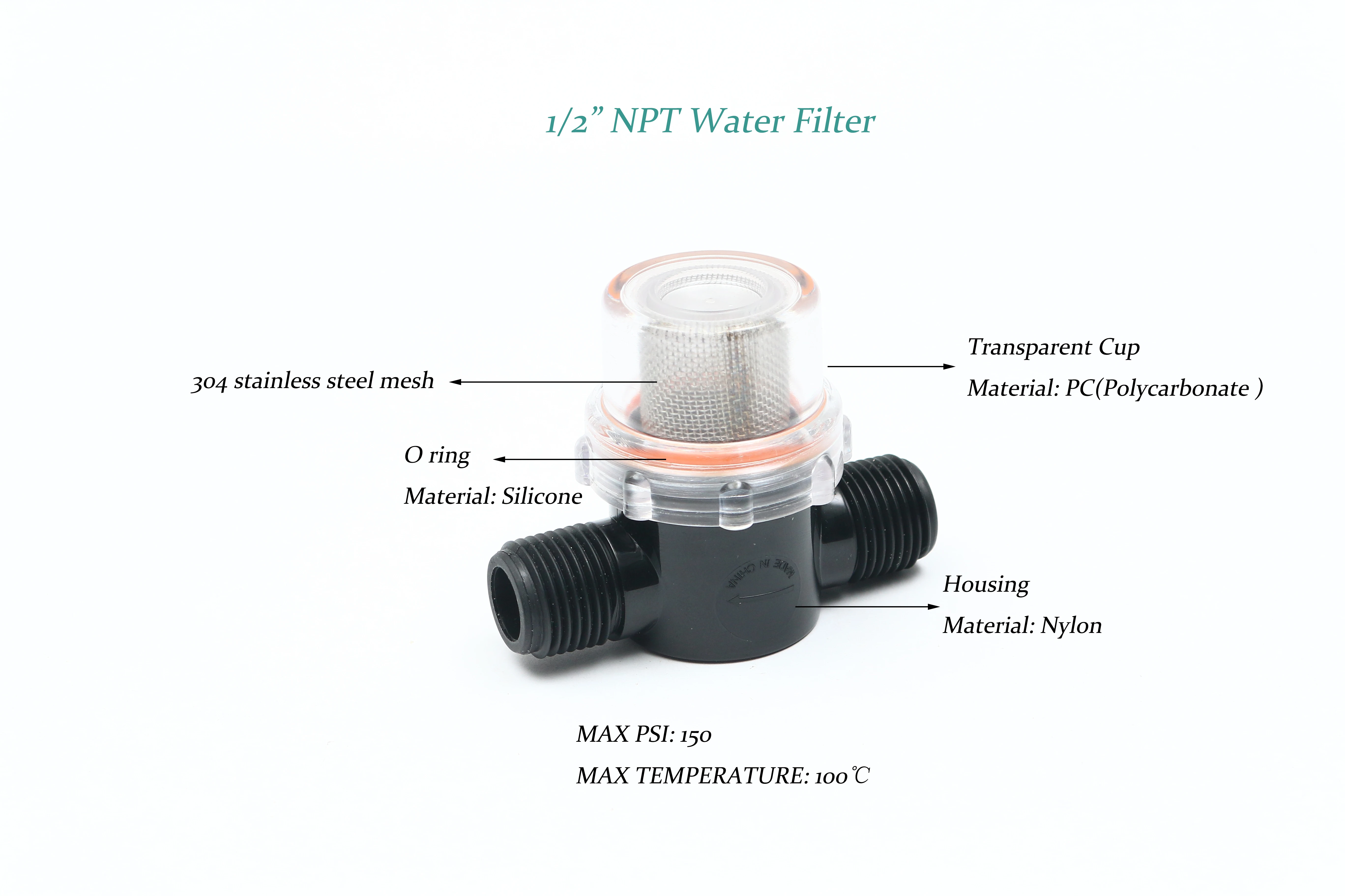 Plastic Small Inline NPT Water Treatment Prefilter 304 Stainless Steel Mesh Inlet Outlet Strainer for Agricultural Use