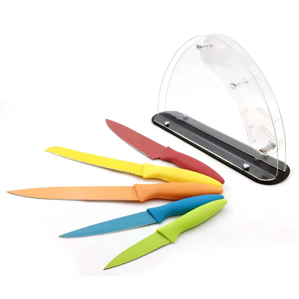 6Pcs Non-Stick Coating Knife Set Colorful Blade With Acrylic Block