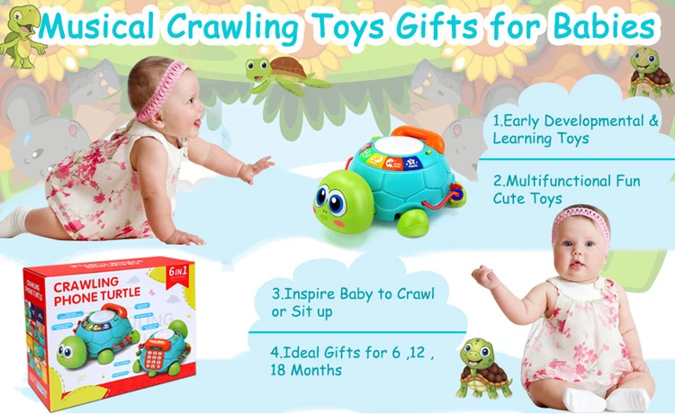 Высококачественные Мультяшные Детские ползучие индукционные черепахи телефон музыкальный развивающие игрушки
