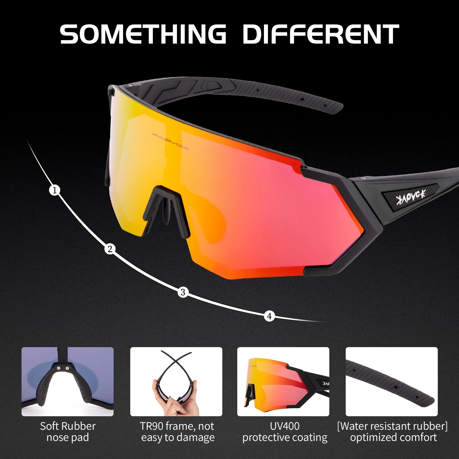 Kapvoe 9024 Outdoor Cycling Glasses for Men Sports UV400 Protection Goggles Sunglasses Women Mirror Color Lens