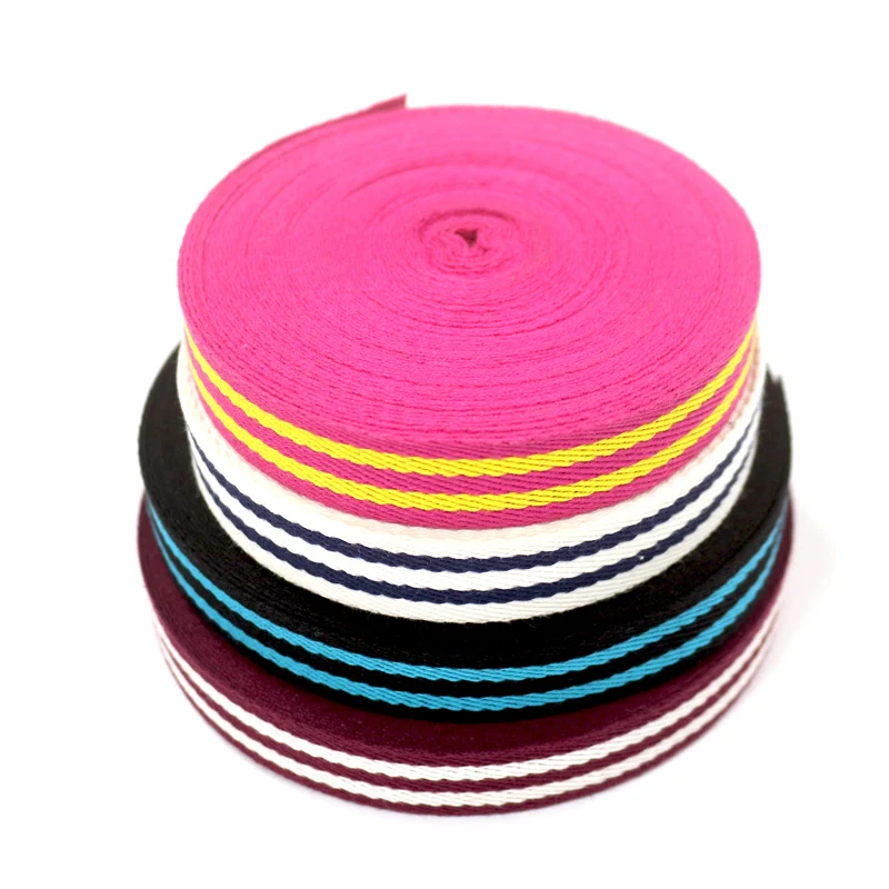 China Manufacturer Customized Multi-color stripe Jacquard twill cotton webbing cotton tape