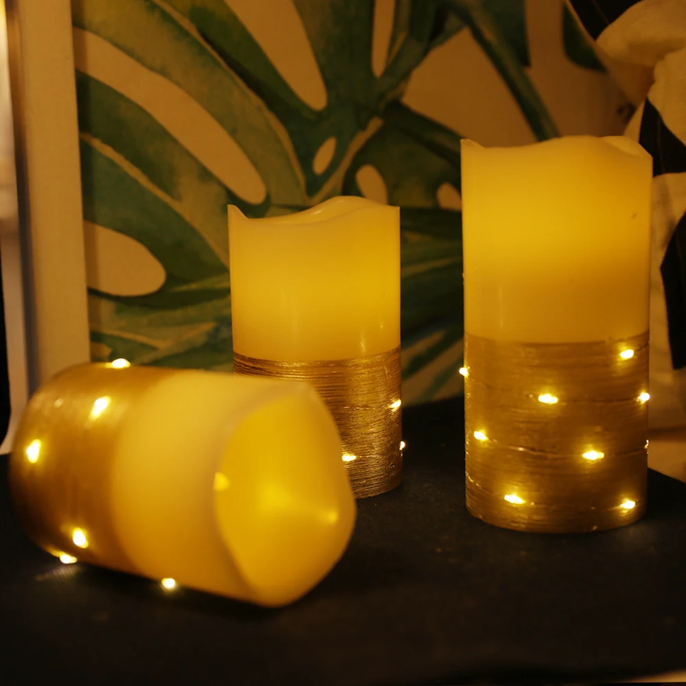 Set of 3 flameless battery operated flickering timer led paraffin wax candle