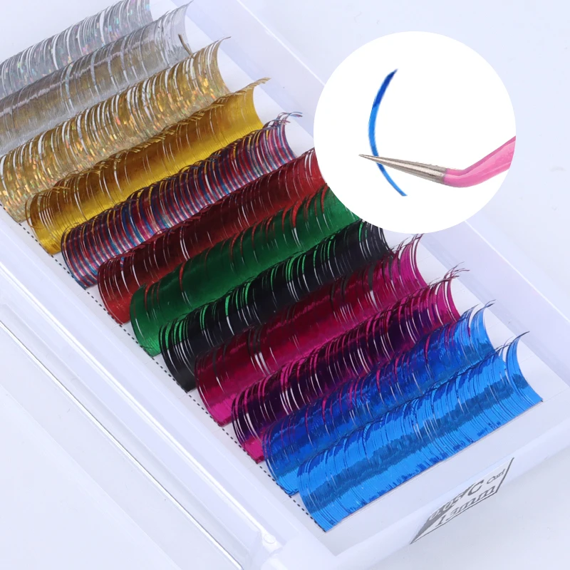Private Label Individual Glitter Spike Eyelash Extension Holographic Gold Tinsel Lash Shiny Colorful Lashes Extension