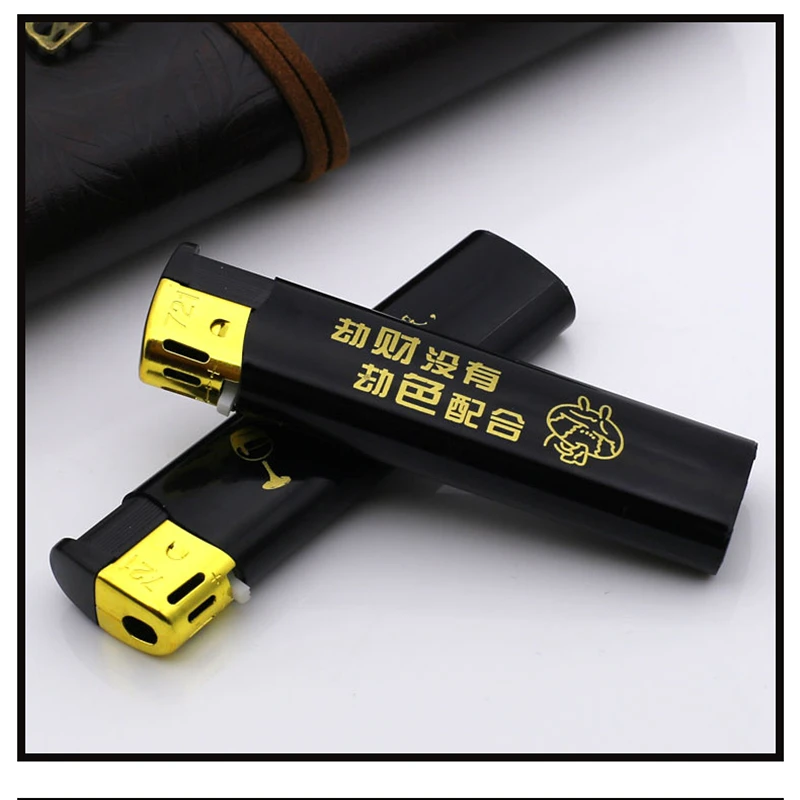 Custom logo frost rubber painting black golden style E721 slim electronic disposable mini pocket electronic flame lighter