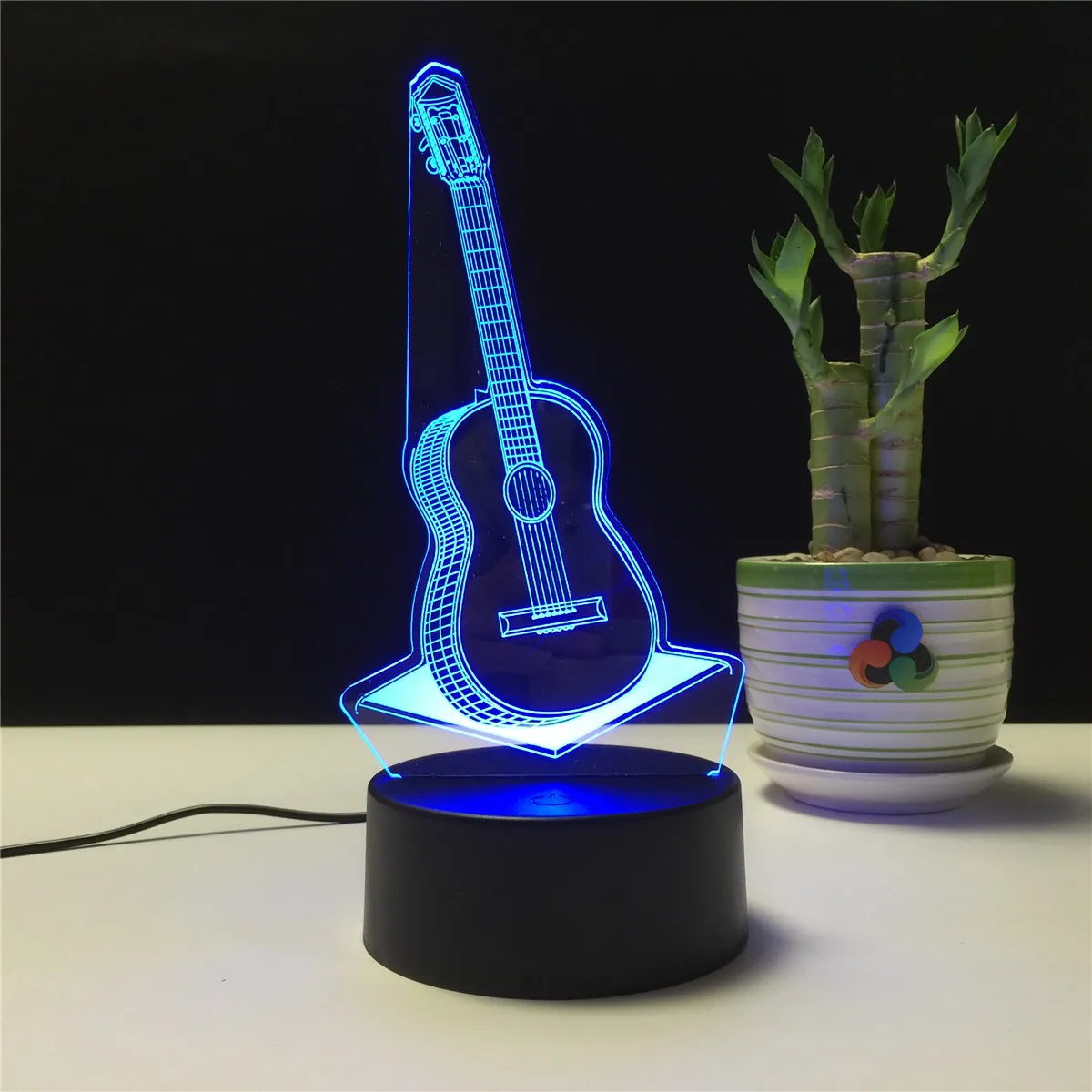 Guitar shape 3D illusion acrylic led night light
