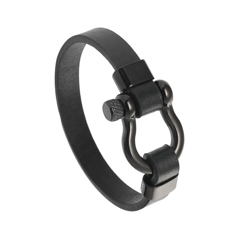 Punk Style Design  jewelry stainless steel  Horseshoe Buckle bracelet for men leather metal
