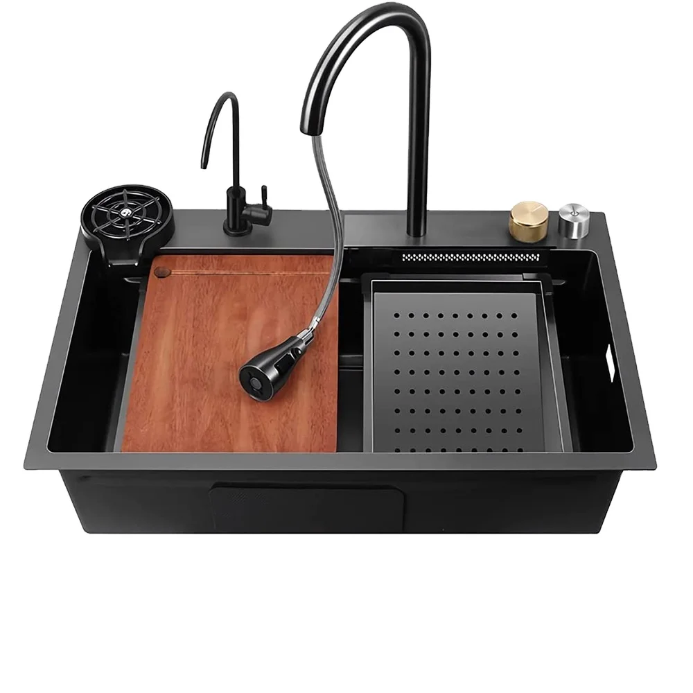 multifunction kitchen sink black waterfall faucet kitchen ultrasonic sink