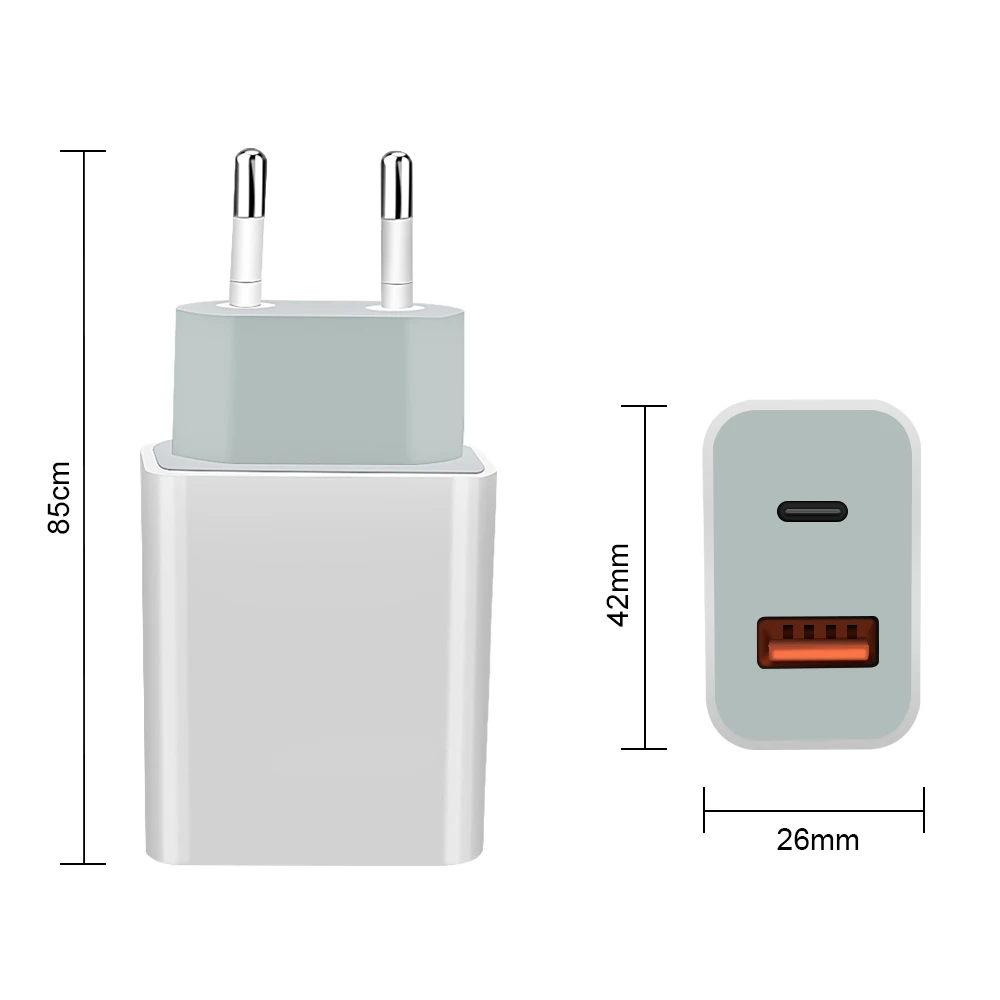 Зарядное устройство с двумя Usb-портами 30 Вт Type-C QC 3