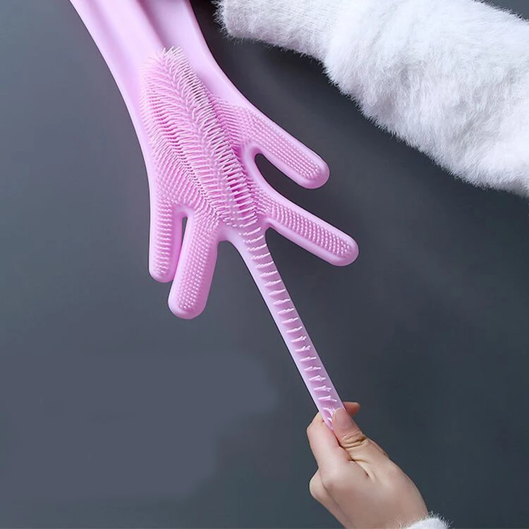 Waterproof Heat Resistant Non-Slip Glove Silicone Washing Scrubber Reusable Kitchen Glove Dishwashing Cleaning Rubber Gloves