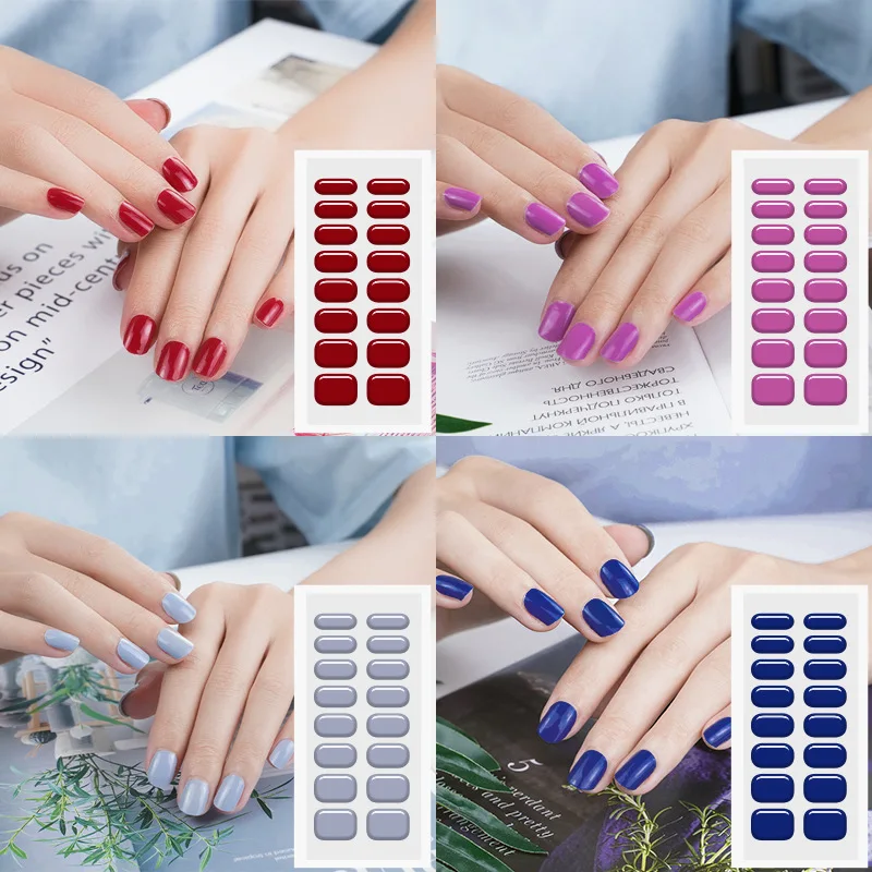 DIY decor uv gel nail sticker uv nail sold color red semi cured gel nail sticker uv set