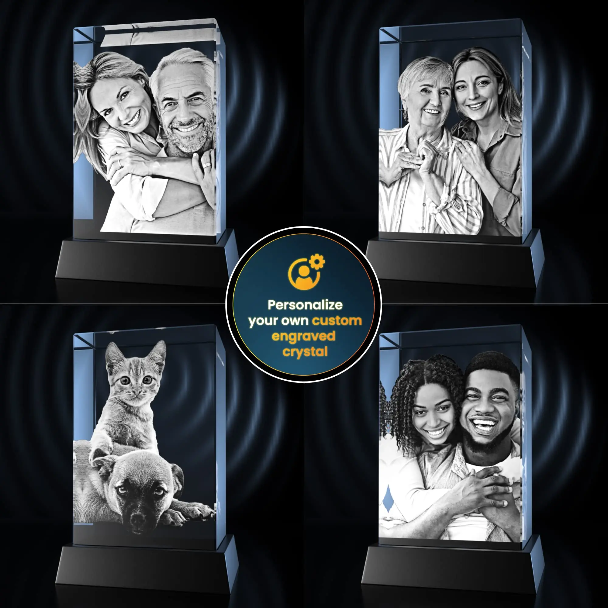 K9 crystal 3D Personalized Photo 3D Laser Crystal Personalized Etched Engrave Crystal cube with led light base