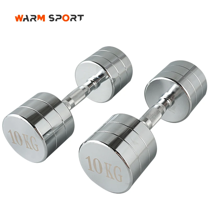 Factory Wholesale Custom Logo Electroplated Chromed Dumbbells 1-10KG Weightlifting Round Head Stainless Steel Dumbbells