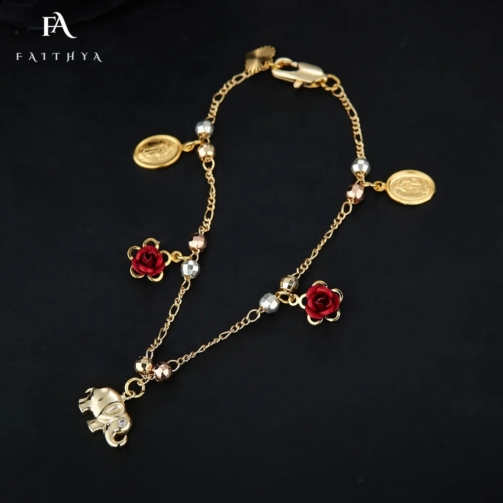 FB0064 горячая Распродажа Религиозный браслет Девы Марии 18k позолоченный с маленькой подвеской из бисера цветок слон
