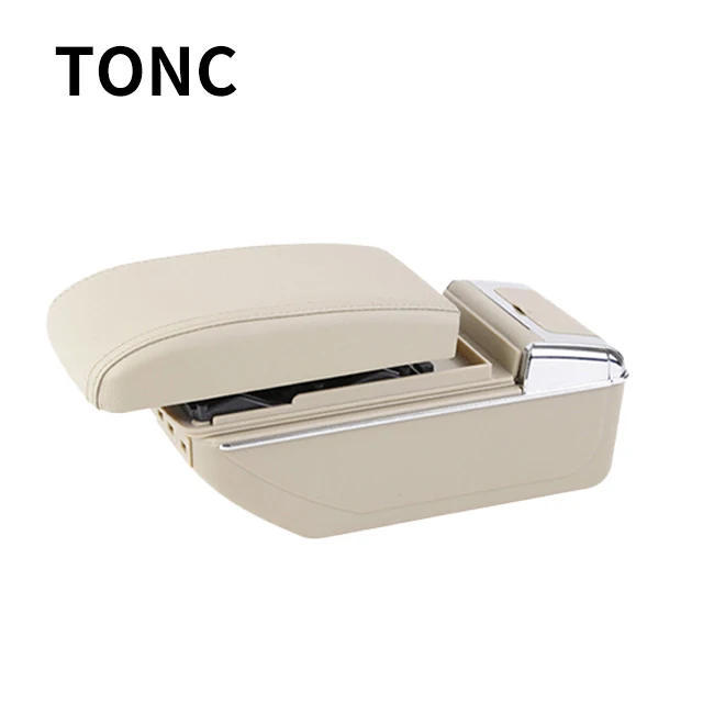 TONC Black Red Line Leather Armrest Car Interior Accessories Center Armrest Storage Box For PROTON Wira