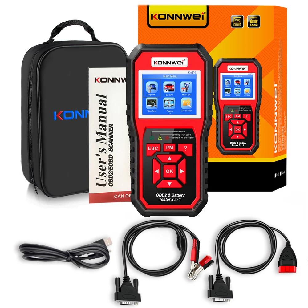 Multi-function KONNWEI KW870 escaner automotriz with battery tester OBD2 diagnostic scan tool with battery analyzer