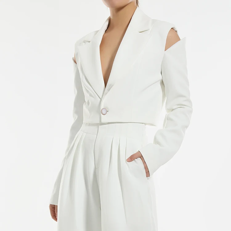 Женские топы 2021, необычные уникальные пикантные белые блейзеры с открытыми плечами и V-образным вырезом, повседневные женские топы с длинным рукавом, 2021