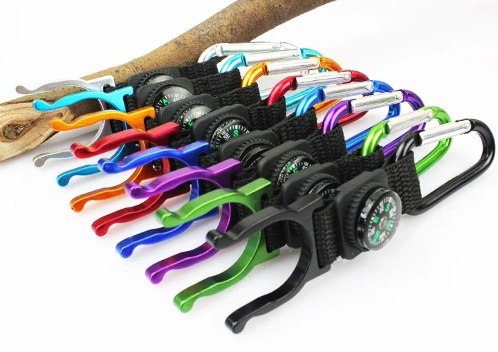 Outdoor Aluminium Carabiner Water Bottle Holder Hook with Compass